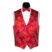 Royal Red with Gold Tapestry Tuxedo Vest and Bow Tie Set